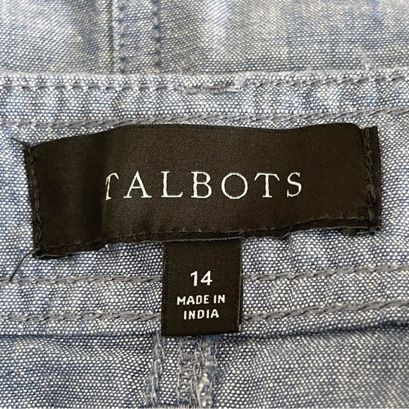 Talbots Blue Chambray Mini Skirt Women’s Size 14 Pockets Lightweight Straight - Picture 7 of 8